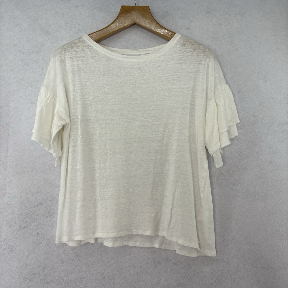 J.Jill Love Linen Women's Sz L‎ White Layered Bell Sleeve 100% Linen Top Casual